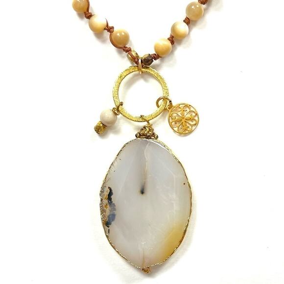 Beaded Necklace with Stone Pendant - Picture 5 of 10